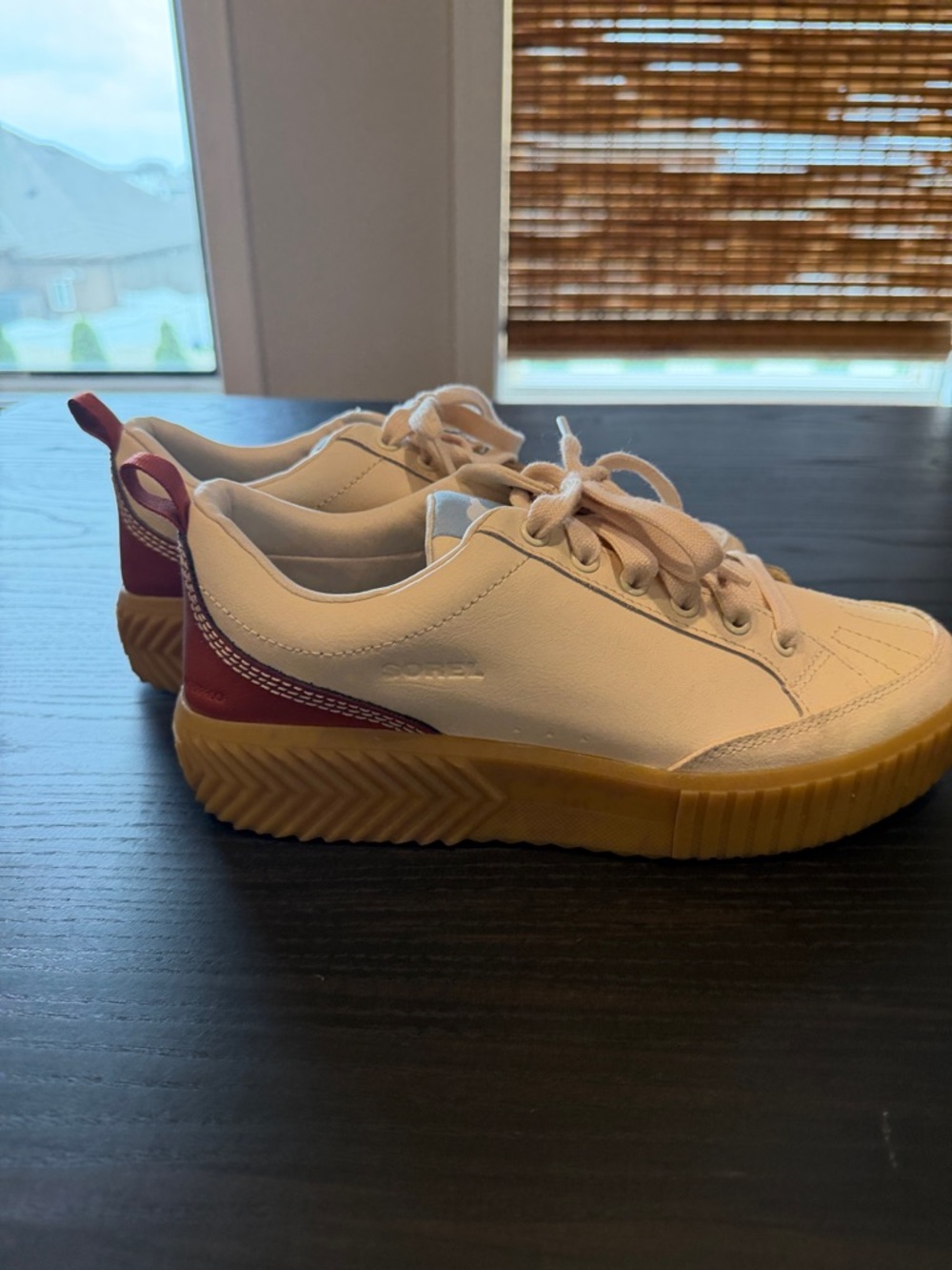 Sorel Cream Low-Top Sneakers with Gum Outsole and Orange Heel Tab